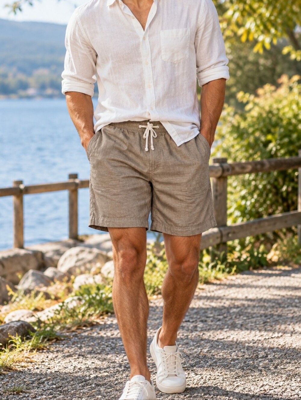 Eddie Bauer Men’s Tan Linen Blend Drawstring Shorts Casual Outdoor